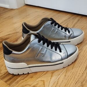 HERMES Polo Silver Leather with Black Laces Sneaker Size 38